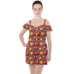 Illustration Fruit Pattern Seamless Ruffle Cut Out Chiffon Playsuit by Ravend
