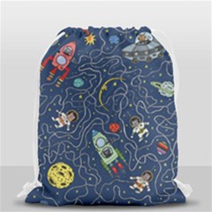 Illustration Cat Space Astronaut Rocket Maze Drawstring Bag (small) by Ravend