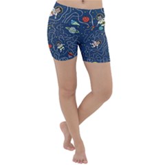Illustration Cat Space Astronaut Rocket Maze Lightweight Velour Yoga Shorts by Ravend