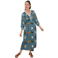 Halloween Cat Pumpkin Pattern Bat Horror Grecian Style  Maxi Dress by danenraven
