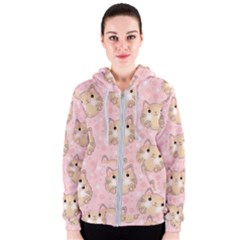 Cat Pattern Pink Background Women s Zipper Hoodie by danenraven