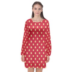 Felt Background Paper Red Yellow Star Long Sleeve Chiffon Shift Dress  by artworkshop