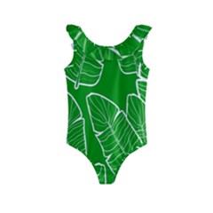 Green Banana Leaves Kids  Frill Swimsuit by ConteMonfrey