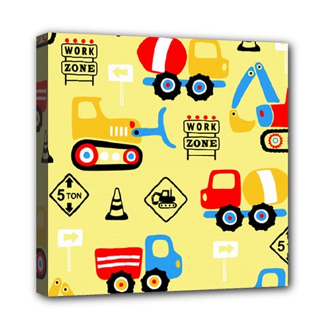 Seamless Pattern Vector Industrial Vehicle Cartoon Mini Canvas 8  X 8  (stretched) by Jancukart