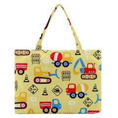 Seamless Pattern Vector Industrial Vehicle Cartoon Zipper Medium Tote Bag by Jancukart