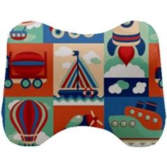 Toy Transport Cartoon Seamless-pattern-with-airplane-aerostat-sail Yacht Vector Illustration Head Support Cushion by Jancukart