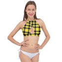 Yellow Plaids Straight Cross Front Halter Bikini Top View1