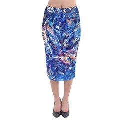 Cobalt Delta Velvet Midi Pencil Skirt by kaleidomarblingart
