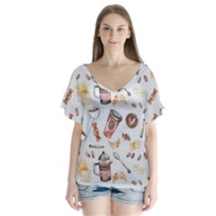Coffee Coffeemania Caffeine V-neck Flutter Sleeve Top by Wegoenart