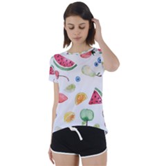 Fruit Summer Vitamin Watercolor Short Sleeve Foldover Tee by Wegoenart