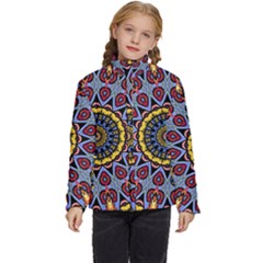 Kaleidoscope Mandala Colorful Kids  Puffer Bubble Jacket Coat by Wegoenart