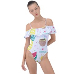 Pineapple And Watermelon Summer Fruit Frill Detail One Piece Swimsuit by Jancukart