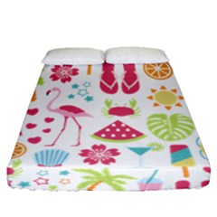 Flamingo Bird Nature Illustration Summer Beach Fitted Sheet (queen Size) by Jancukart