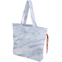 White Marble Texture Pattern Drawstring Tote Bag by Jancukart