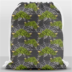 Halloween - Green Roses On Spider Web  Drawstring Bag (large) by ConteMonfrey