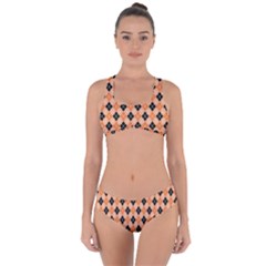 Halloween Inspired Black Orange Diagonal Plaids Criss Cross Bikini Set by ConteMonfrey