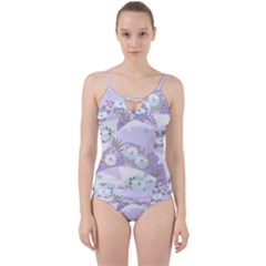 Purple Japanese Pattern Texture Violet Textile Cut Out Top Tankini Set by danenraven