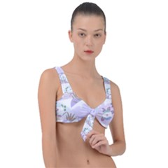 Purple Japanese Pattern Texture Violet Textile Front Tie Bikini Top by danenraven
