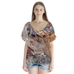 Abstract Ammonite I V-neck Flutter Sleeve Top by kaleidomarblingart