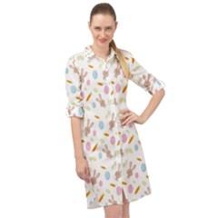 Easter Bunny Pattern Hare Long Sleeve Mini Shirt Dress by Ravend