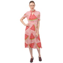 Background Watermelon Pattern Fruit Keyhole Neckline Chiffon Dress by Wegoenart