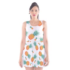 Pineapple Background Pattern Fruit Scoop Neck Skater Dress by Wegoenart