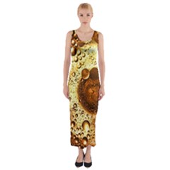 Olive Oil Bubbles Gold Oil Food Fitted Maxi Dress by Wegoenart