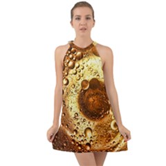 Olive Oil Bubbles Gold Oil Food Halter Tie Back Chiffon Dress by Wegoenart