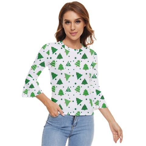 Christmas Tree Pattern Design Bell Sleeve Top by Wegoenart