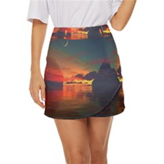 Digital Art Artwork Fantasy Landscape Sky Nature Mini Front Wrap Skirt by danenraven