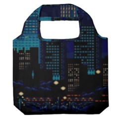 City Building Pixel Art Vaporwave Premium Foldable Grocery Recycle Bag by danenraven