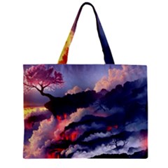 Cherry Blossom Tree On Cliff Digital Wallpaper Cherry Blossom On Cliff Mountain Nature Zipper Mini Tote Bag by danenraven