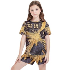 Brown And Black Abstract Painting Doctor Who Tardis Vincent Van Gogh Kids  Tee And Sports Shorts Set by danenraven