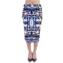 Cobalt Symmetry Velvet Midi Pencil Skirt by kaleidomarblingart