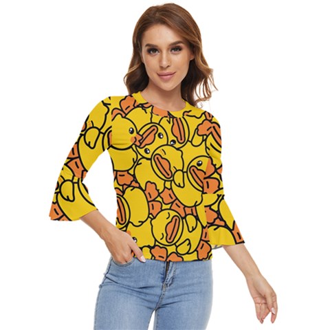 Duck Cartoon Background Pattern Bell Sleeve Top by Wegoenart