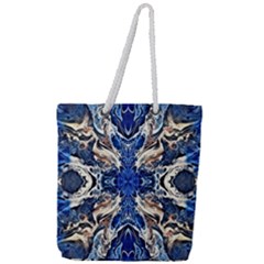 Gold On Cobalt Full Print Rope Handle Tote (large) by kaleidomarblingart