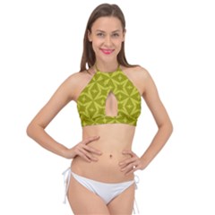 Seamless-pattern Cross Front Halter Bikini Top by nateshop