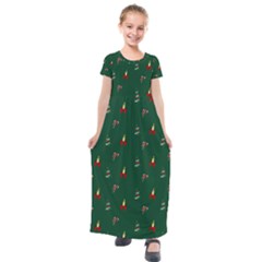 Christmas Background Green Pattern Kids  Short Sleeve Maxi Dress by Ravend
