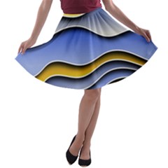 Background Abstract Wave Colorful A-line Skater Skirt by Ravend