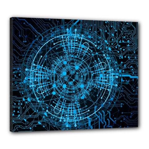 Network Circuit Board Trace Canvas 24  X 20  (stretched) by Ravend