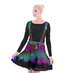 Illustration Clock Asteroid Comet Galaxy Suspender Skater Skirt by Wegoenart
