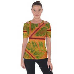 Leaf Veins Texture Autumn Fall Shoulder Cut Out Short Sleeve Top by Wegoenart