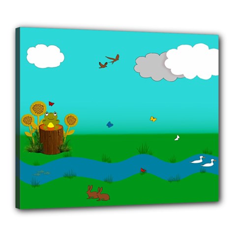 Frog Log Stream River Wallpaper Canvas 24  X 20  (stretched) by Ravend