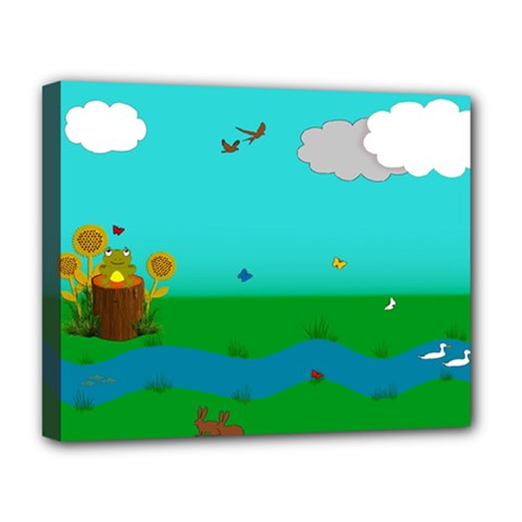 Frog Log Stream River Wallpaper Deluxe Canvas 20  X 16  (stretched) by Ravend