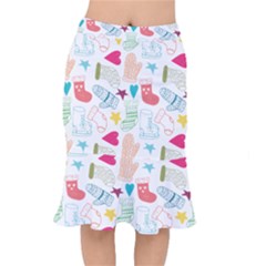 Cute Doodle Christmas Gloves And Stockings Seamless Pattern Short Mermaid Skirt by danenraven