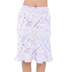 Weather Umbrella Rain Cloud Seamless Doodle Pattern Short Mermaid Skirt by danenraven