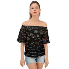 Black Background Text Overlay  Mathematics Formula Off Shoulder Short Sleeve Top by danenraven