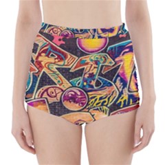 Doodle Wallpaper Texture Grafiti Multi Colored Art High-waisted Bikini Bottoms by danenraven