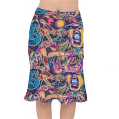 Doodle Wallpaper Texture Grafiti Multi Colored Art Short Mermaid Skirt by danenraven