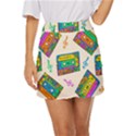 Seamless Pattern With Colorful Cassettes Hippie Style Doodle Musical Texture Wrapping Fabric Vector Mini Front Wrap Skirt View1